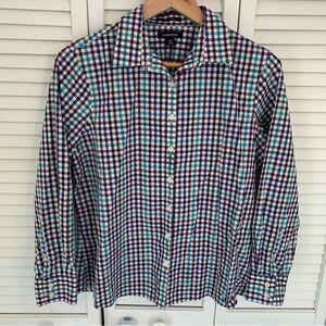 Lands' End Supima Cotton No Iron Plaid Shirt 12P Petite Long Sleeve Button Front